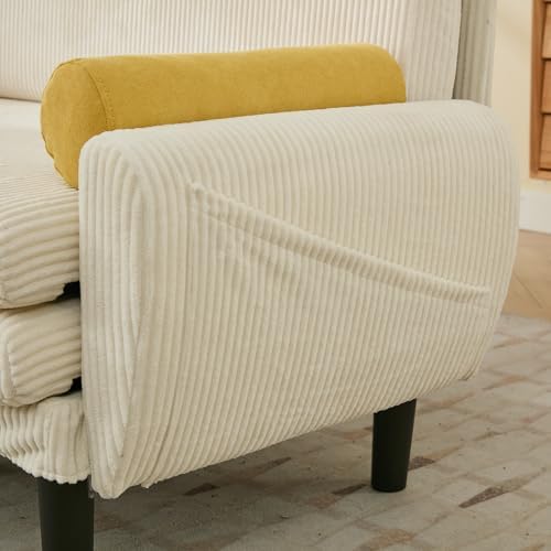 52" Corduroy Love seat Sofa Day Bed Recliner with Storage Pocket USB Charger Minimalist Design 2-Seat Sofa Set with Velvet Fabric for Living Room Office Apartment Black