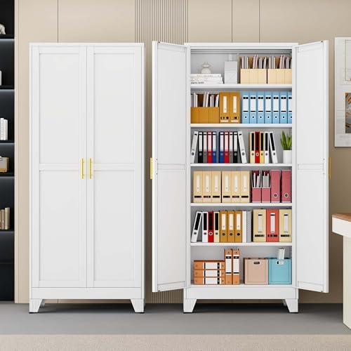 pozdeg 75" White Heavy Duty Metal Garage Storage Cabinet