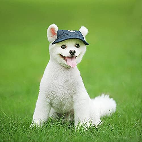 Leconpet Baseball Caps Hats with Neck Strap Adjustable Comfortable Ear Holes for Small Medium and Large Dogs in Outdoor Sun Protection (XL, Blue Jeans)