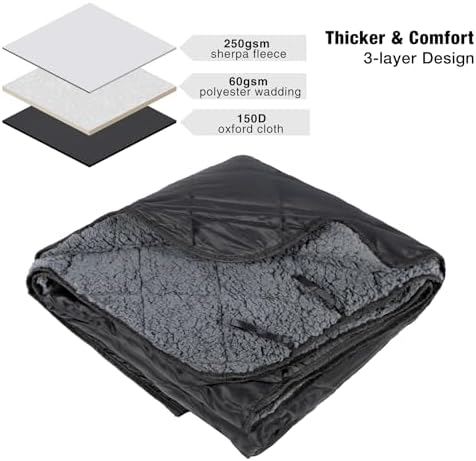 REDCAMP Large Camping Blanket with Sherpa Lining, Black 71"x59" | Cold Weather Warm Thick Outdoor Blanket Comfy Foldable & Windproof for Camping Stadium,Car,Picnics,Pet,Trip,Machine Washable