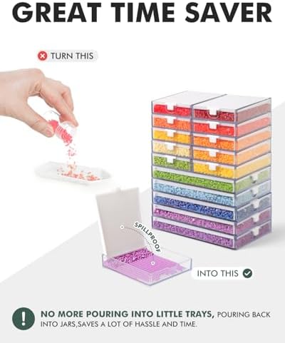 CATEARED Trabricks 2-in-1 Stackable Diamond Art Trays With Lids, Diamond Art Storage, Craft and Bead Storage Organizer & Line-Up, Box Package (Clear White, 30 piece Tray Kit)