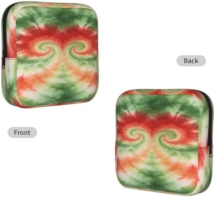 Cute Multifunctional Period Organizer Boho Red Green Double Heart Tie Dye, Polyester Tampon Holder with Zipper, Storage for Sanitary Pads Jewelry Keys