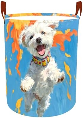 Laundry Basket 15.7x19.7 in White Puppy Autumn Hamper for Bedroom