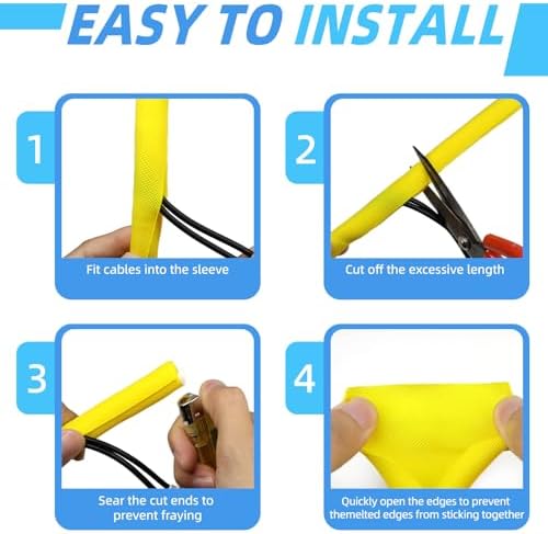 Automotive Wire Loom Tubing, Split Braided Cord Protectors from Pets No Chew, Flexible Cable Sleeve Cable Management for TV/Computer/Electric Wires (Yellow, 1/2"-10ft)