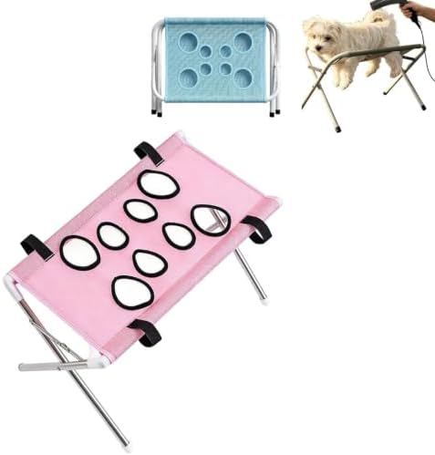 Portable Dog Grooming Table, Foldable Pet Grooming Hammock Stand (Pink-B) | with Quick Dry Mesh Platform, Support Rectangular Wash Station for Small Dogs and Cats Nail Trimming,Bathing and Daily Care