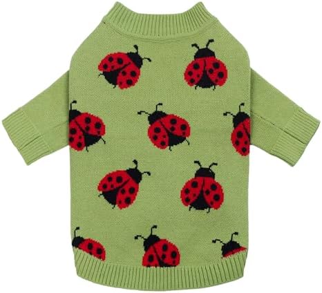 Fitwarm Ladybug Dog Sweater, Warm Dog Winter Clothes for Small Dogs Boy Girl, Pet Outfit, Green, Red, Black, Medium