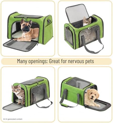 Mr. Pen- Pet Carrier, 17.5" x 11.2" x 11.5", Medium Size, Green | Portable Travel Carrier for Small Pets, Cats & Small Dogs, Breathable Mesh, Safety Inner Leash