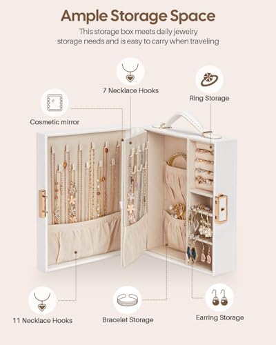 Enthralite Portable Travel Jewelry Case: Jewelry Box with Lock and Mirror | Quality PU Leather & Velvet Lined Jewelry Organizer - Large Capacity for Ring Earring Large Necklaces - Birthday Gift for Her