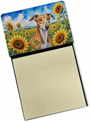 Caroline's Treasures Greyhound in Sunflowers Watercolor Sticky Note Holder Refillable Dispenser Desk Accessory 3x3 Pad Gift