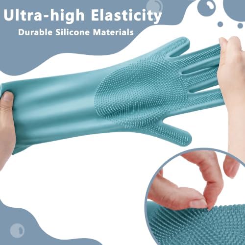 Pet Grooming Gloves—Dog Washing Gloves with High-Density Teeth, Dog Bath Scrubber with Enhanced Five Finger Design, Silicone Gloves for Dogs and Cats Bathing, Massage (Gray Blue)