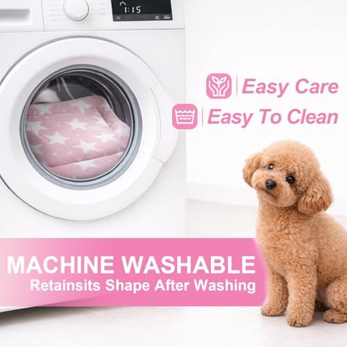 Washable Dog Bed Mat With Anti-Slip Bottom, Deluxe Plush Memory Foam Crate Pad & Waterproof Outdoor Kennel Mat For Dogs & Cats-Durable Crates Beds, Large Medium Small Puppy Size 24" x 18",pink