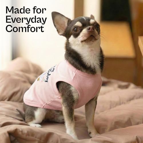 Parisian Pet Dog Shirt – 100% Cotton Shirts for Small Dogs – Pink Sleeveless Puppy Clothes – Lightweight and Breathable Dog Birthday Shirt – Girl Dogs Clothes - Stretchy Pet T Shirts