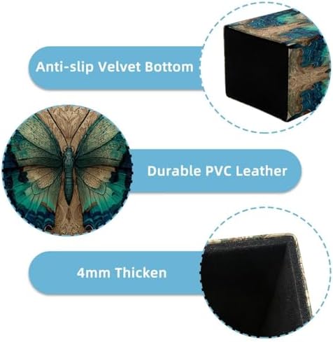 Art Butterfly Pen Holder for Desk Decor, Rectangular PVC Leather Pencil Cup for Desk Pen Organizer, Makeup Brush Holder for School, Home, Office