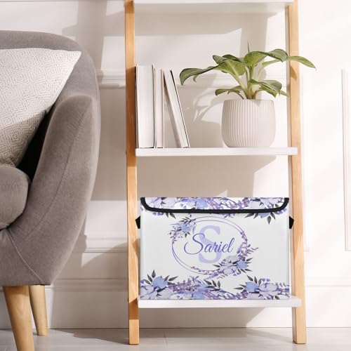 Purple Flower Storage Bin with Lid Personalized Storage Baskets for Organizing Foldable Closet Organizers with Handles,Cute Basket for Boys Girls for Clothes Blanket Pet Dog Toy Basket Storage 2 Pack