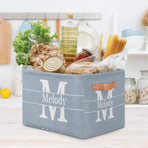 Personalized Name Storage Basket Light Steel Blue with Initial Letter
