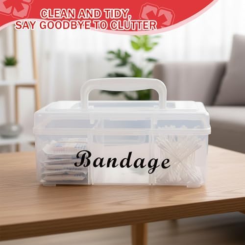 Bandage Organizer,3 Compartments Bandaid Holder with Lid & Handle,Bandaid Case for Home Medicine Cabinet, Office,Elastic Bandage Organizer Wrap,Cotton Swabs（White）