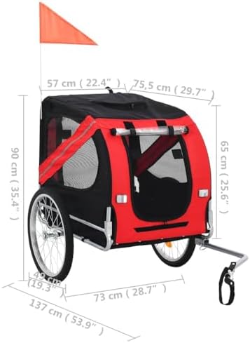Dog Bike Trailer for Medium Dogs, Pet Bicycle Cargo Carrier with Steel Frame, Waterproof Oxford Fabric, Foldable Design, Dual Entry, Reflectors, Red and Black