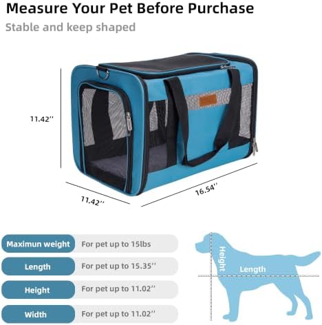 YUNIQUE Soft-Sided Cat & Dog Carrier for Pets Up to 15 Lbs, Airline Approved Collapsible Travel Puppy Carrier with Lightweight Fabric Design (Blue)