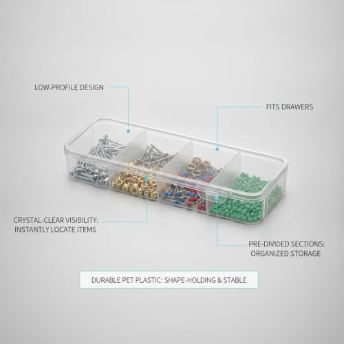 White PET Plastic Drawer Organizer Box with Clear Lid, Compartment Storage for Hardware, Beads & Office Supplies, 10.16 x 3.74 x 1.61 Inches