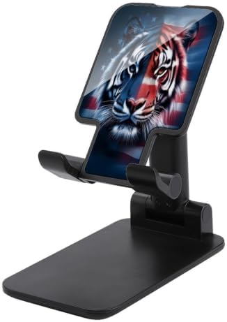 Multi Function American Flag Tiger Flag Art Print Desk Smartphone Stand | Foldable, Height Angle Adjustable, Cell Phone Holder, with Non Slip Base, Desktop Accessories