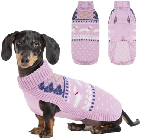 Lelepet Dachshund Sweater Turtleneck Dog Sweaters for Small Dogs (XS-XL) | Pullover Knitted Dog Coat,Cold Weather Dachshund Clothes,Fall/Winter Cozy Outfit for Wiener Dogs,Stretchy Knitwear,L,Purple