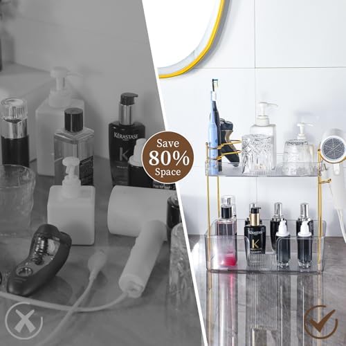 Bathroom Counter Organizer, Large Makeup Organizer Countertop, Shelf Storage, Vanity Tray, Easily Assemble for Bathroom Organizers and Storage, Undersink, Cabinet, 2 Tiers Clear
