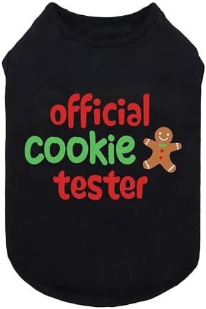 Fitwarm Official Cookie Tester Funny Dog Shirt, Christmas Dog Clothes for Small Dogs Boy Girl, Holiday Doggy Tshirt, Pet Outfit, Gingerbread, Black, Red, Green, Small
