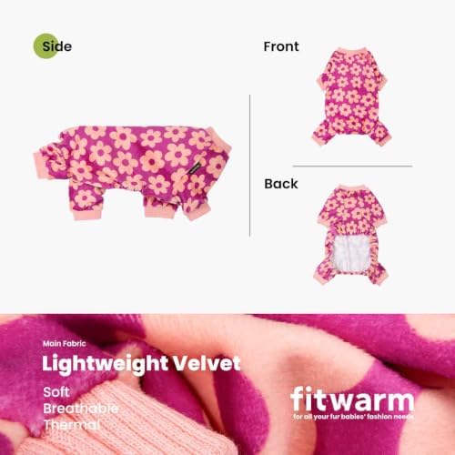 Fitwarm Flower Fleece Dog Pajamas, Warm Winter Dog Clothes for Small Dogs Girl, Cozy Pet Onesie with Feet, Pink, Large
