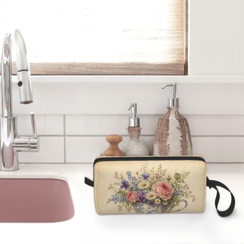 Teacup Small Makeup Bag, 600D Oxford Cosmetic Pouch for Women | Teacup Cosmetic Bag and Toiletry Pouch with Double-Sided Print and Foam Padding for Women, Travel, Gym, Weekend and Daily Use