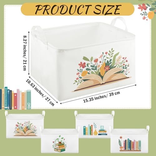 Breling 4 Pcs Book Lover Gifts Book Baskets Books Storage Bins with Handles Books Return Baskets Large Collapsible Storage Bin Box for Graduation Gift Shelf Home Office Library, 15 x 10 x 8 in