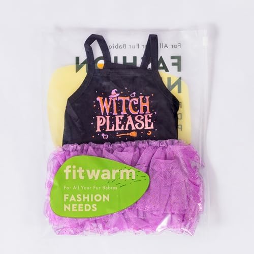 Fitwarm Witch Please Halloween Dog Tutu Dress, Funny Halloween Costumes for Small Girl Dogs, Pet Outfit, Black, Purple, Small