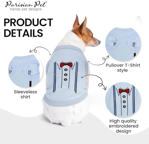 Parisian Pet Dog Shirt – 100% Cotton Bow Tie Shirts for Large Dogs – Sleeveless Puppy Clothes – Lightweight and Breathable Pet Apparel – Formal Tuxedo Boy Dog Clothes - Stretchy T Shirts for Dogs