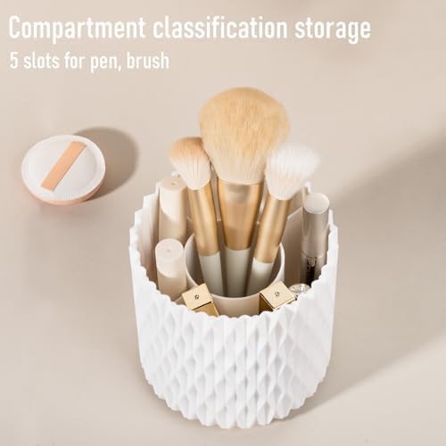 360 Rotating Makeup Brush Holder Make Up Brushes Organizer, Ripple White