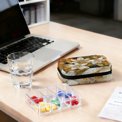 Travel Pill Organizer Vintage White Flower Small Pill Case