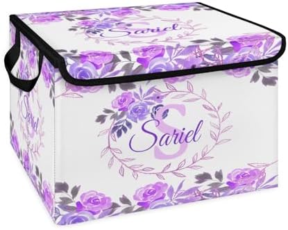 Purple Storage Bin with Lid Personalized Storage Baskets for Organizing Foldable Closet Organizers with Handles,Cute Basket for Boys Girls for Clothes Blanket Pet Dog Toy Basket Storage (1 Pack)