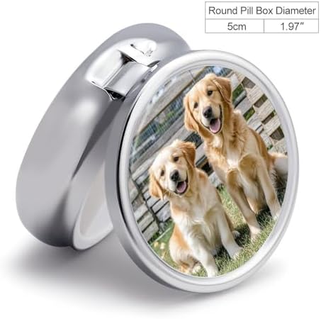 Round Small Pill Case 3 Compartment Metal Portable Travel Pillbox for Purse | Moisture Proof, Easy to Open, Fits Wallets & Pockets, Retriever Dogs Puppies Pets Pill Organizer for Vitamins Fish Oil
