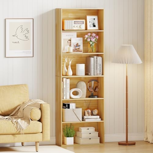 Giantex 6-Tier Bookcase, 70" Tall Wooden Bookshelf, Freestanding Storage Organizer w/Open Shelves, Anti-Tipping Kits, Modern Floor Standing Display Shelves for Living Room, Bedroom,Burlywood