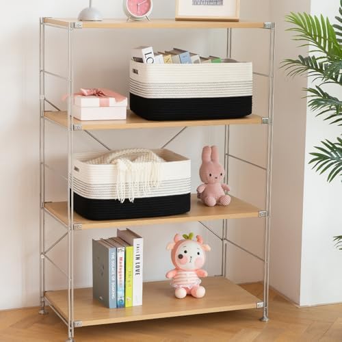 OIASKET Large Storage Basket for Organizing, Woven Rope Basket for Shelves, Closet Organizer Bins for Clothes, Blanket, Toys, Baby Nursery Storage, 17.7" x 13" x 7.87", 2 Packs Gradient Black