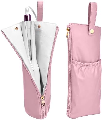 Hot Tools Travel Bag with Heat Resistant Mat, 2-in-1 Hair Tools Organizer Bag for Curling Iron, Flat Iron, Portable Holder & Mat with Cord Pocket for Home Travel(Pink)
