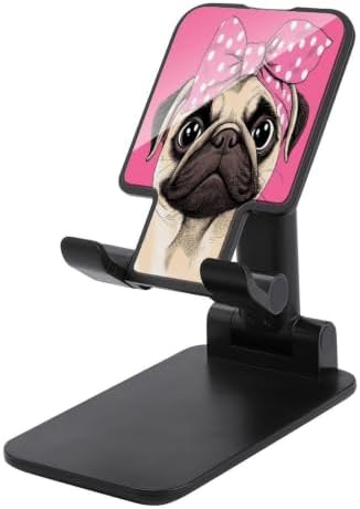 Reusable Cute Cartoon Pug Dog Pink Cell Phone Holder with Non Slip Base | Angle Foldable, Mobile Stand, Compatible with 4"-13" Devices, Travel Office, Desk Accessories