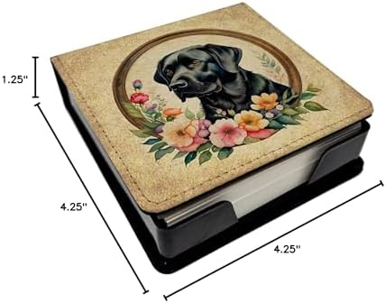 Caroline's Treasures Black Labrador Retriever and Flowers PU Leather Note Paper Holder with Artist-Designed Cover, Desk Accessory, Office Gift