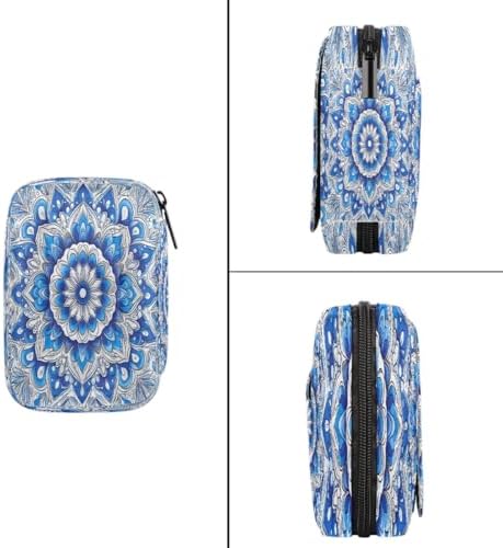 Pill Organizer Box Blue Mandala Ethnic 7-Day Weekly Medicine Pill Case Travel Pill Container Portable Pill Holder Storage Purse Bag Small Compact Size for Vitamin Supplement Birth Control