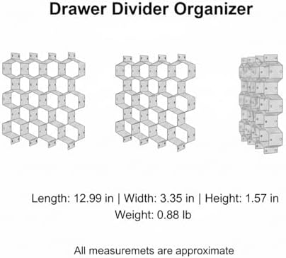 Honeycomb Drawer Divider Organizer, Adjustable PP Plastic Compartment Separator for Dresser & Kitchen Drawers, 13 x 3.3 x 1.6 Inches (1 Piece)