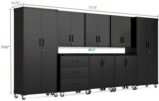 Garage Cabinet System | Heavy Duty Steel All-in-One Modular Garage Cabinet Set for Ultimate Workshop Organization | Easy Assembly Garage Storage Cabinets & Tool Bench