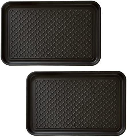 Stalwart All-Weather Outdoor or Indoor Boot Tray, Black | Weather-Resistant Hard Plastic Shoe Mat with Raised Edge for Deck, Patio, or Entryway Decor