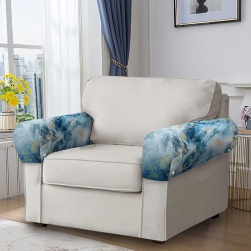 Couch Arm Covers Marble Print Arm Chair Covers Slipcover Waterproof Furniture Protector for Sofa Chair Armchair Slipcovers for Recliner, Set of 2