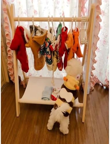 SYUFRE Dog Garment Rack Pet Armoire Wardrobe Wooden Dress Up Clothes Storage Small Dog Closet Pet Clothes Organizer Accessories for Doll Cat and Puppy (Color : Triangle/Round Wood), 10200230