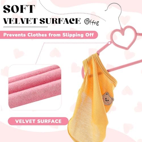 24 Pcs Pet Hangers 13'' Non-Slip Velvet Metal Hooks,Pink | 360° Swivel Rustproof Hooks, Space-saving for Dogs Cats, Home Closets and Grooming Salons, Small Pet Organizer