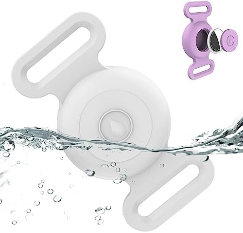 Waterproof Dog Collar with Airtag (1st & 2nd Gen) Holder, 1 Pack | Lightweight Silicone Hidden AirTag Holder for Dog Collar, Anti-Lost AirTag Case for Pet Cat Dog (White)