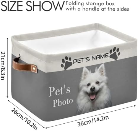 Personalized Dog Storage Basket with Handles, Customized Pet's Name and Photo Collapsible Storage Boxes Organizer Bag for Coats, Blankets, Clothes, 1PC